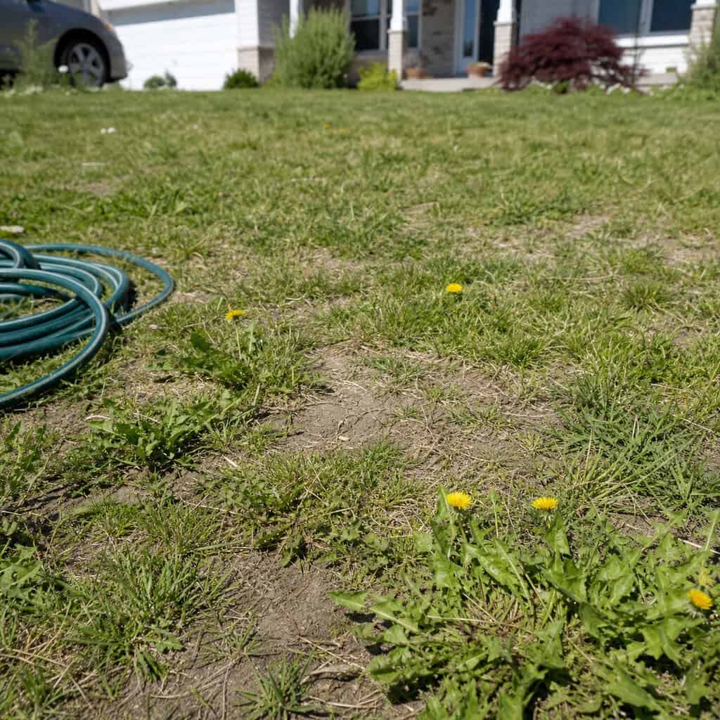 A Patchy, Weed-Choked Lawn