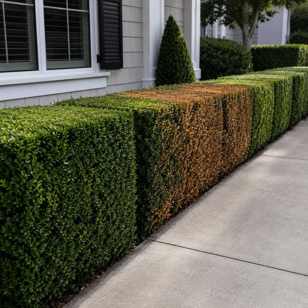 Rows of Clipped Boxwood Hedges
