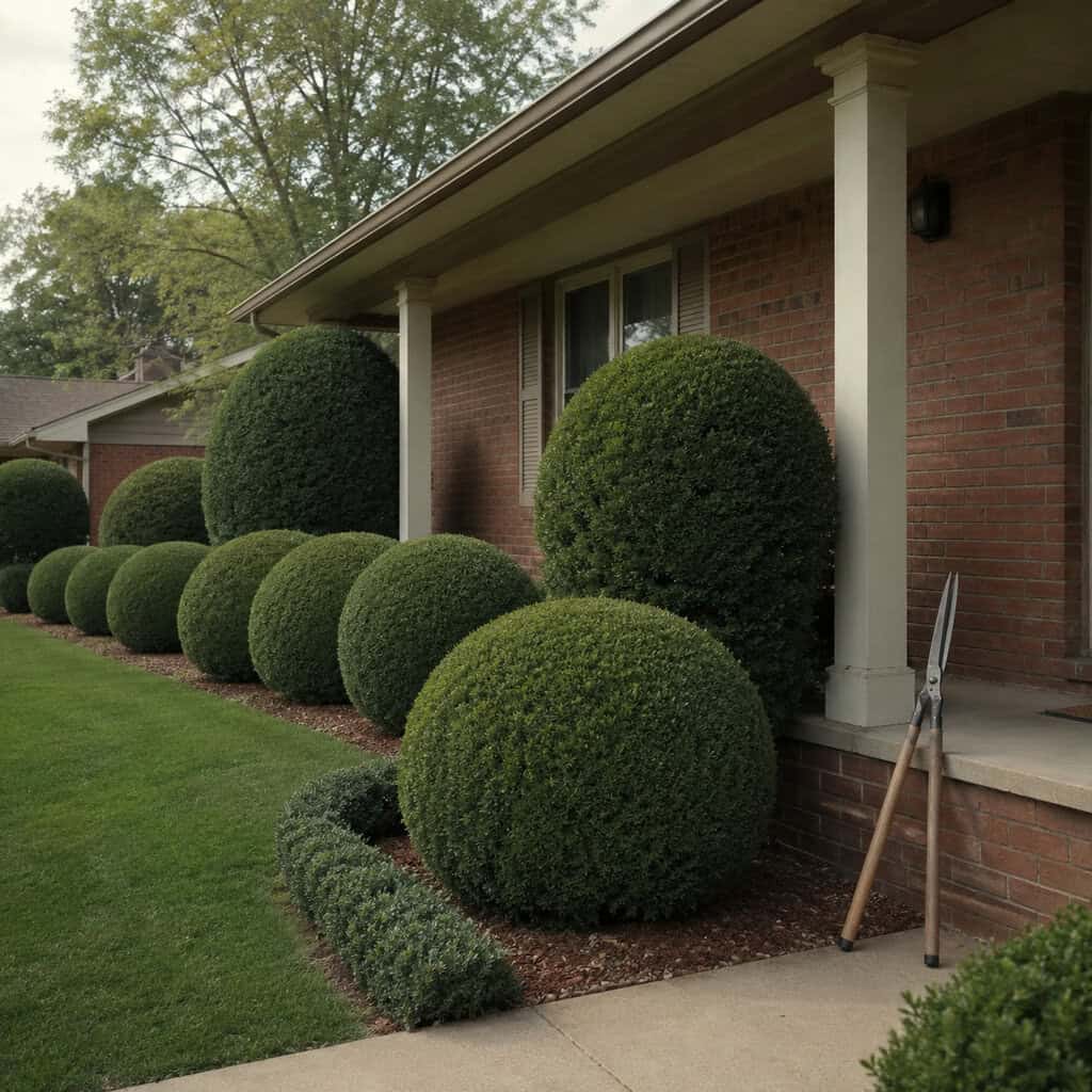 Junipers and Shrubs Pruned Into Balls