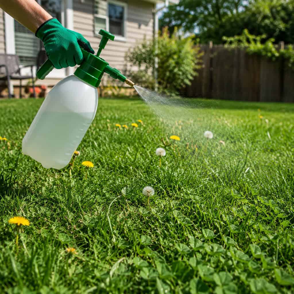 Calendar-Spraying Weedkiller on Clover and Dandelions