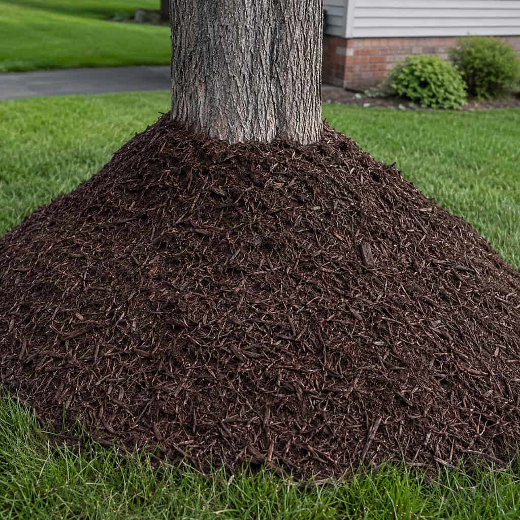 Volcano Mulch Piled Against the Trunk