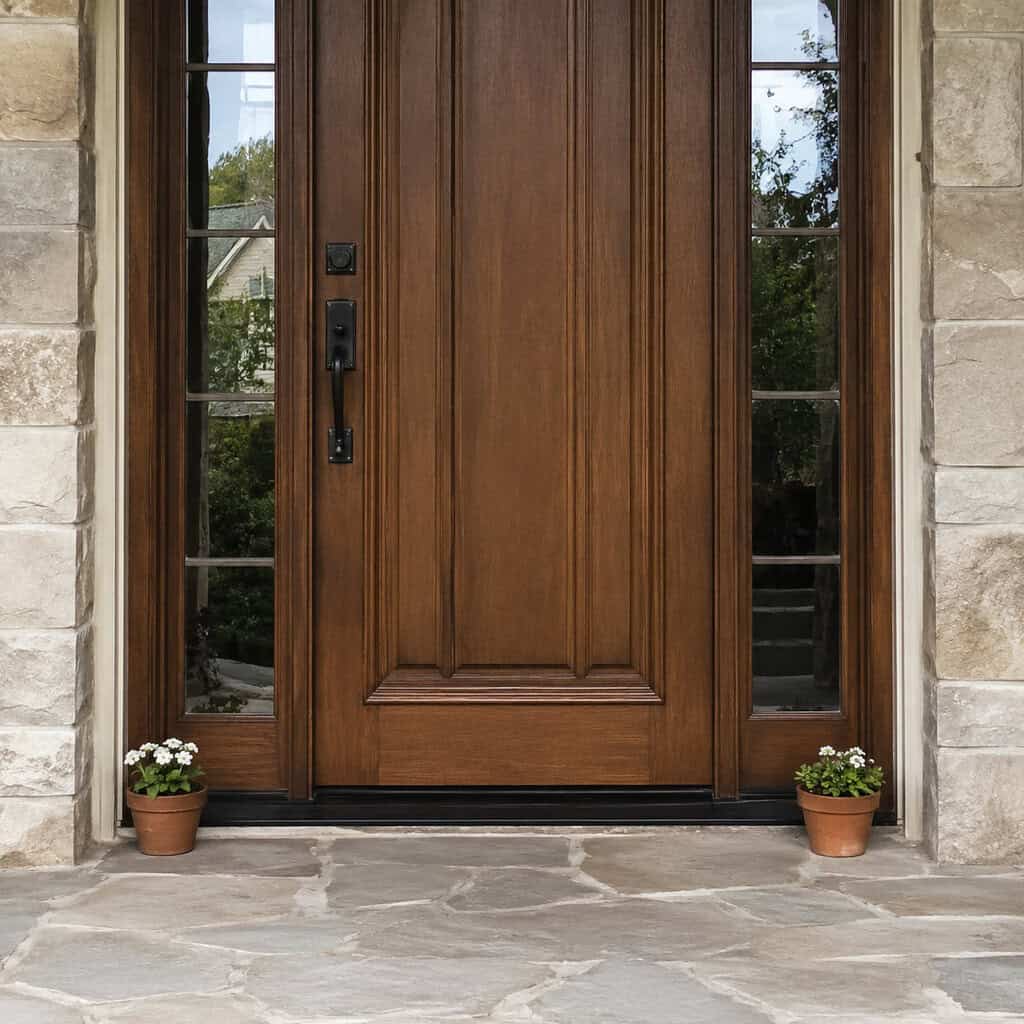 Tiny Pots Flanking the Front Door