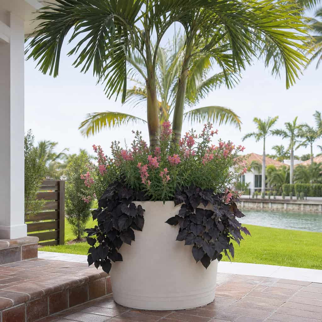 Majesty Palm + Pink Trailing Snapdragon + Purple Sweet Potato Vine