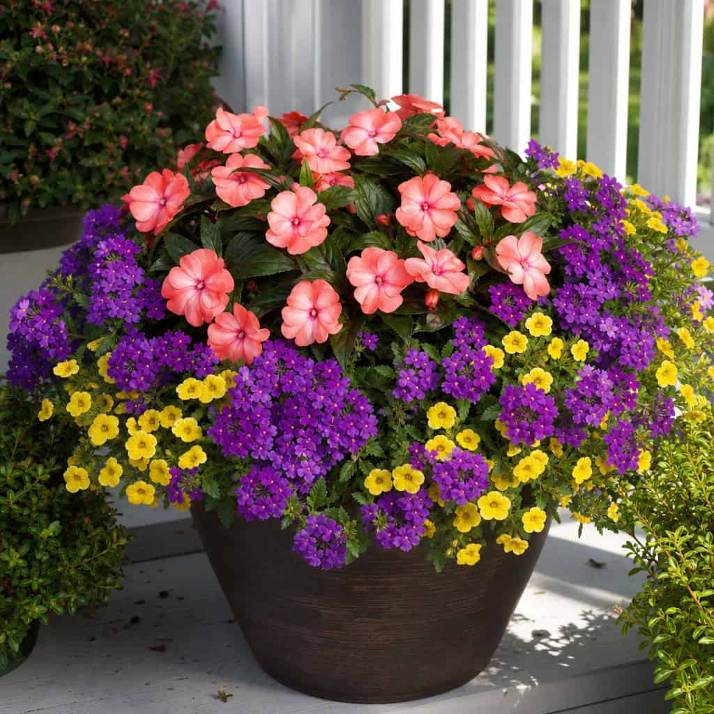 SunPatiens + Purple Verbena + Yellow Calibrachoa