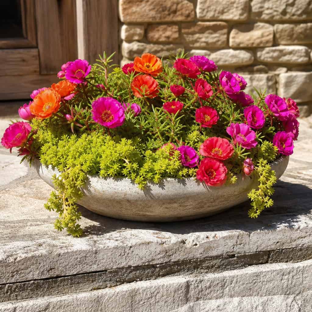 Portulaca (Moss Rose) + Lemon Coral Sedum