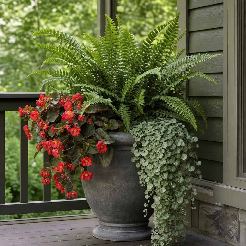 Dragon Wing Begonia + Kimberly Queen Fern + Dichondra 'Silver Falls'