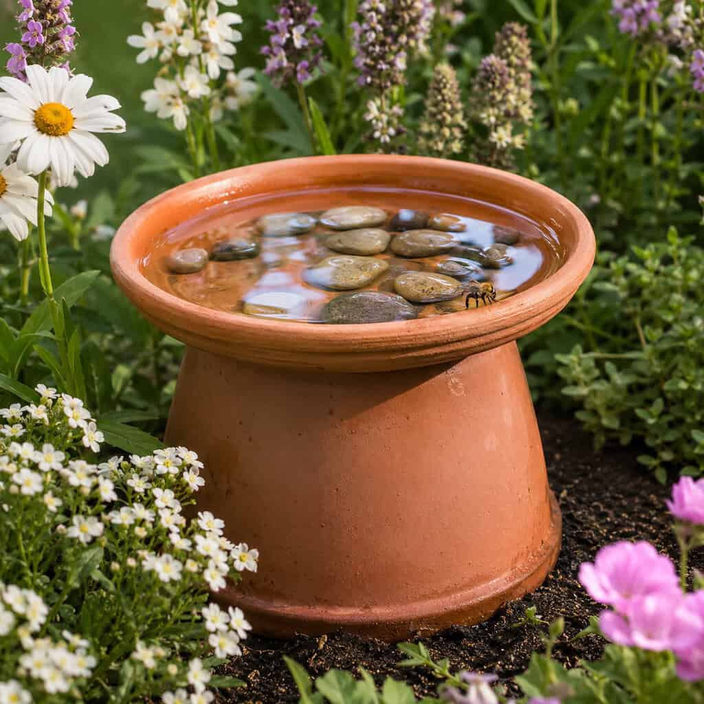 A Terracotta-Pot Birdbath