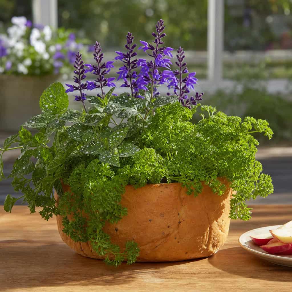 Salvia + Polka Dot Plant + Curly Parsley