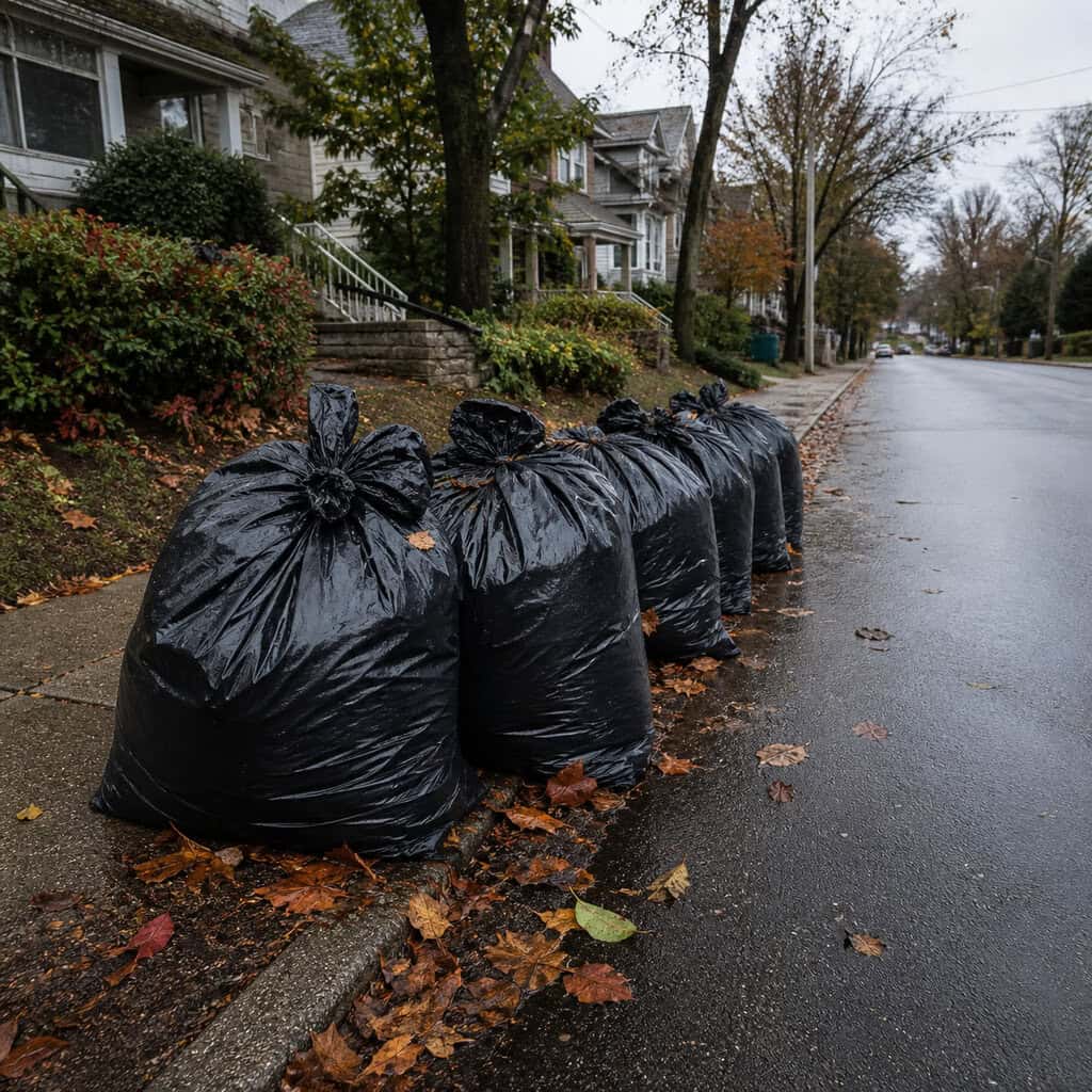 Bagging Leaves and Hauling Them to the Landfill
