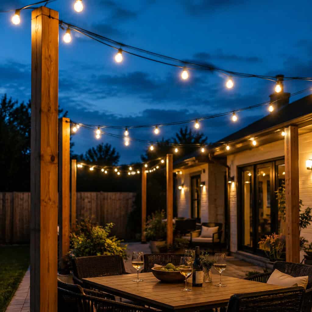 Café String Lights on Posts