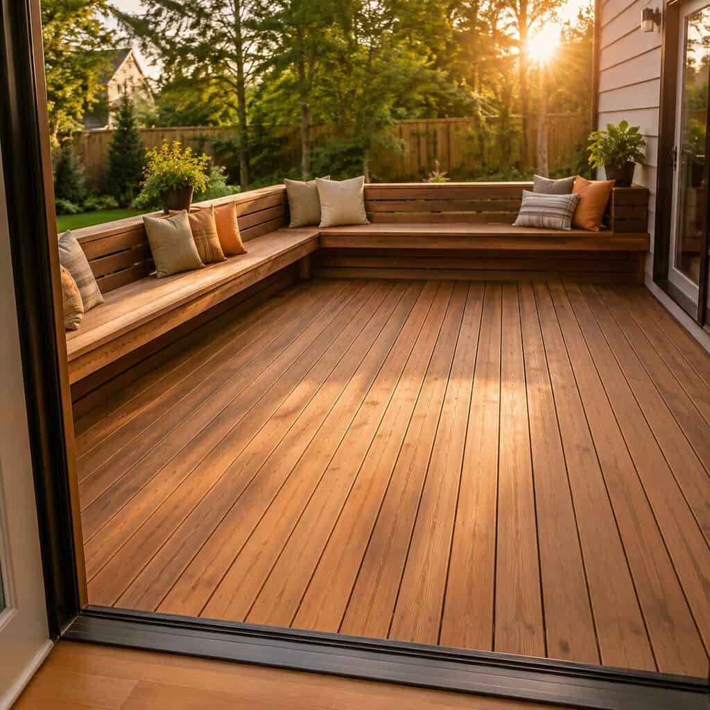 A Raised Deck With Built-In Bench Seating