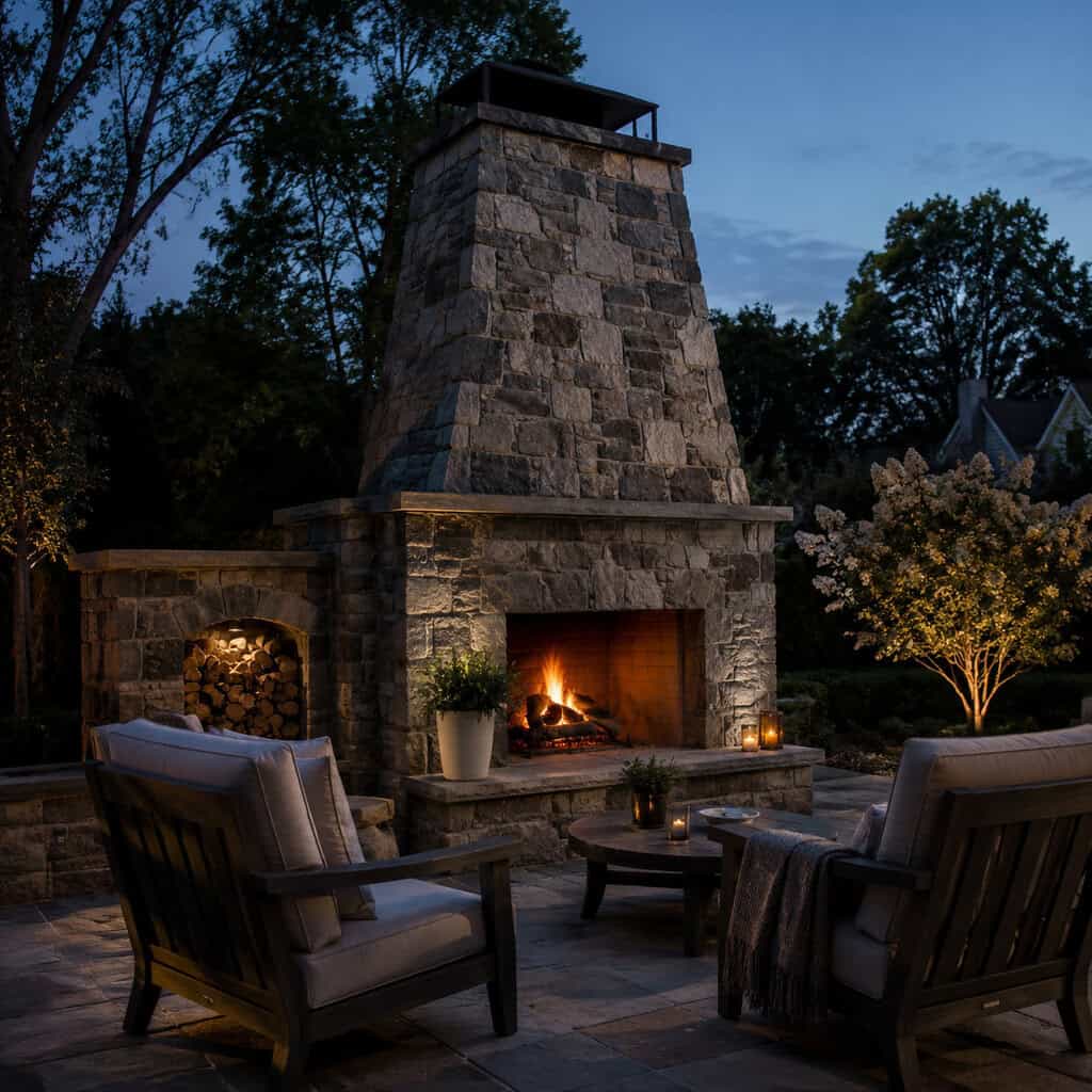 An Outdoor Fireplace With a Chimney
