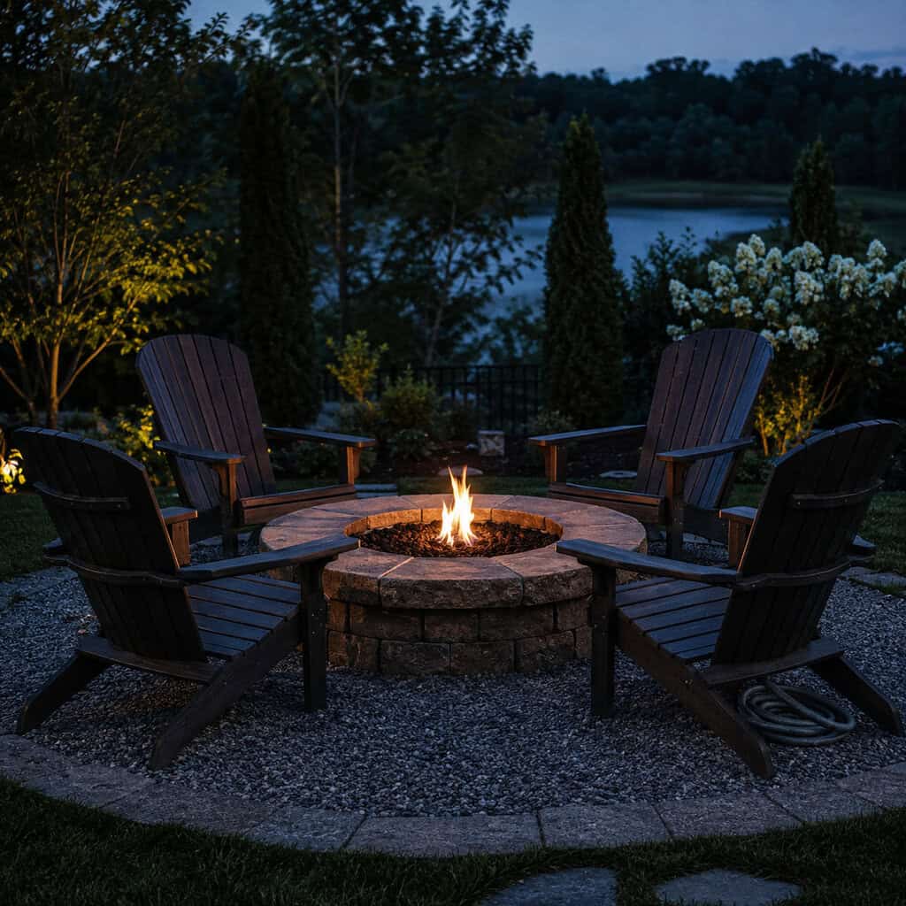 A Fire Pit With the Seating Pulled In Tight