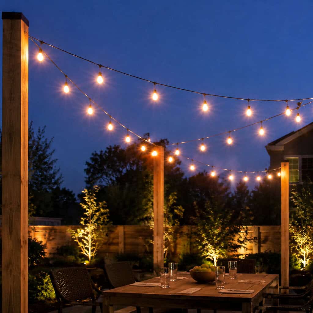 Café String Lights on Posts