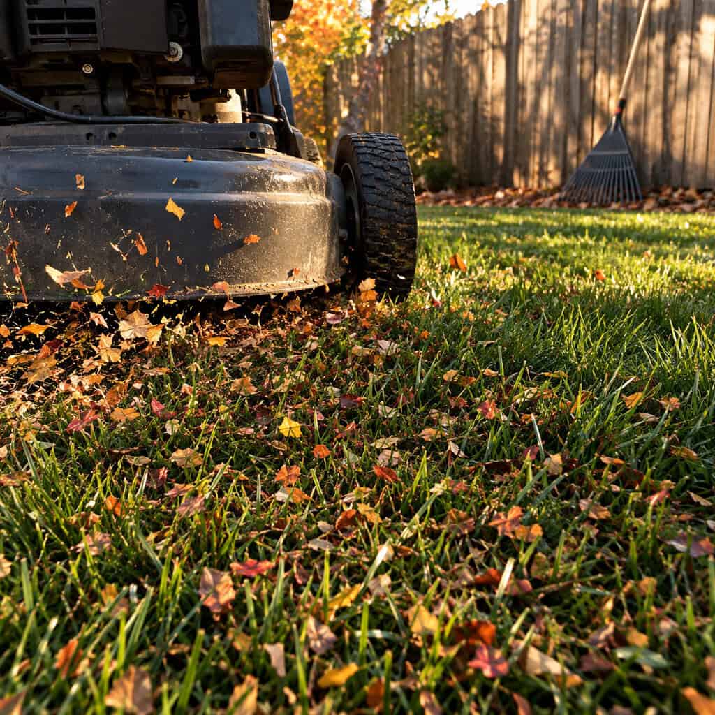 Raking the lawn down to bare grass