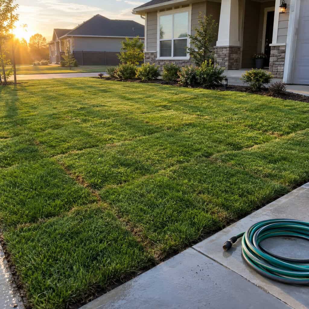 Brand-New Sod Laid Over the Entire Front Lawn