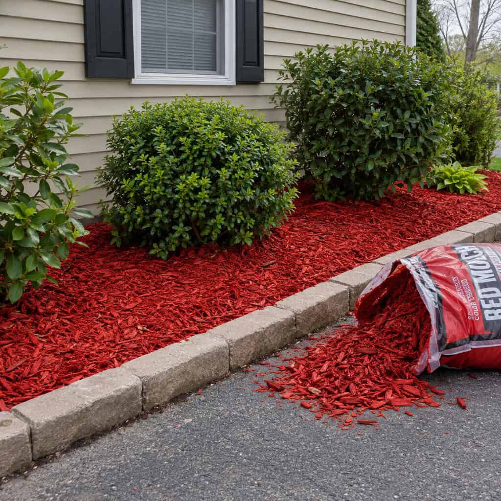 Bright Red Dyed Mulch, Refreshed Every Spring