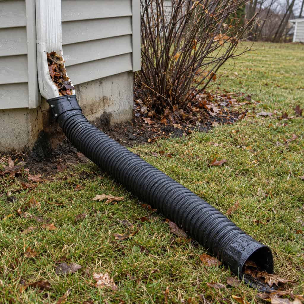 The gutters, downspouts, and downspout extensions