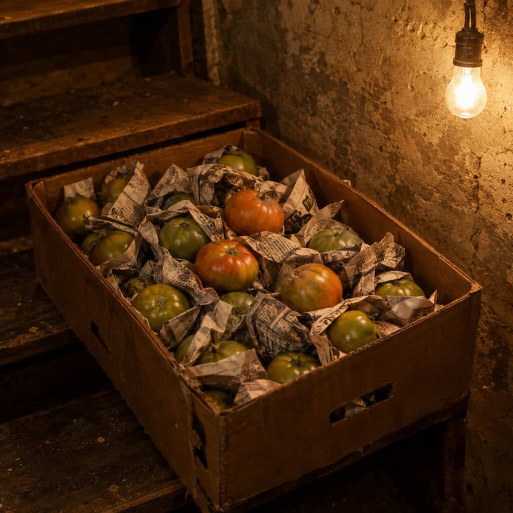 Green Tomatoes Wrapped in Newspaper