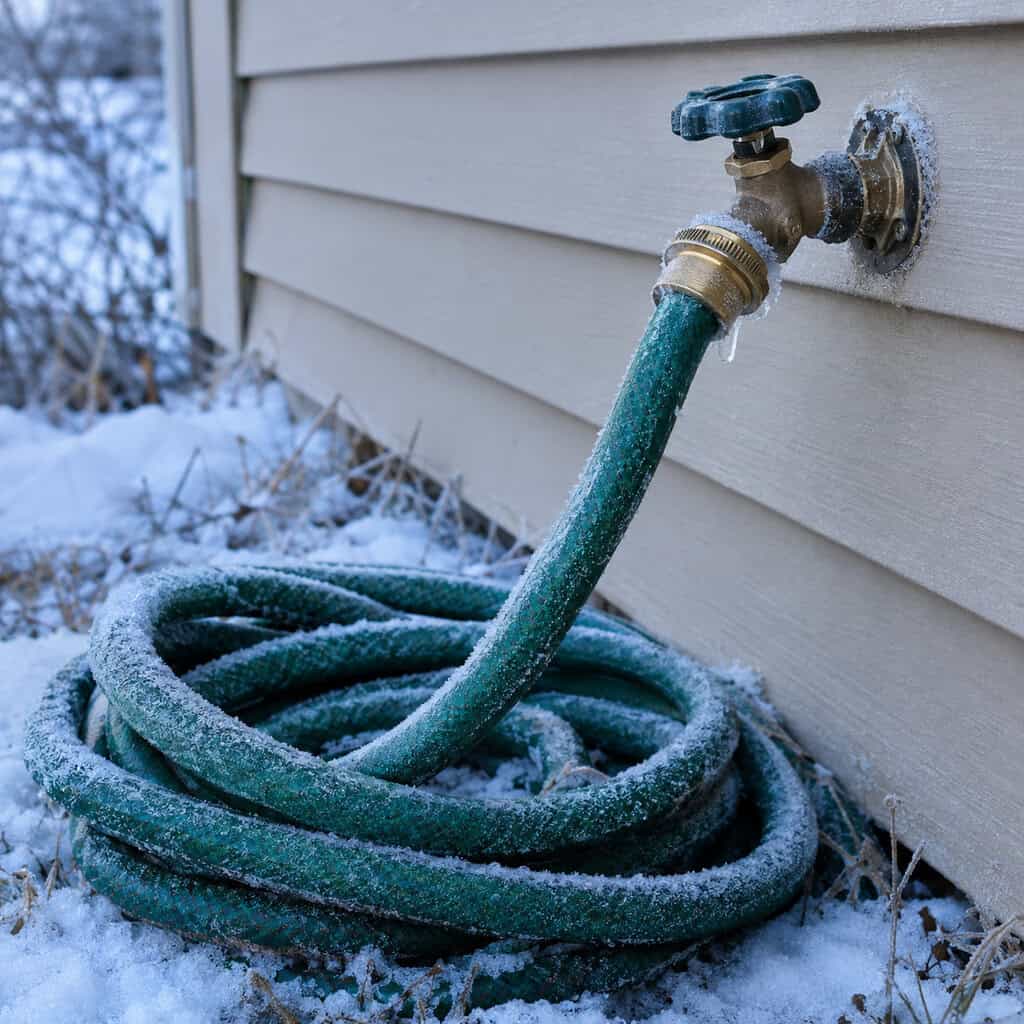 The Garden Hose Still Screwed Onto the Spigot