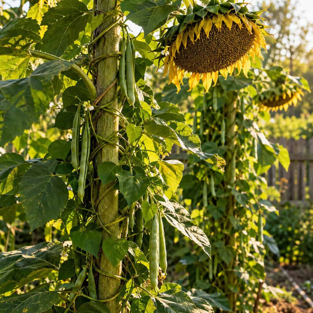 Cornstalks and Sunflowers as Bean Poles
