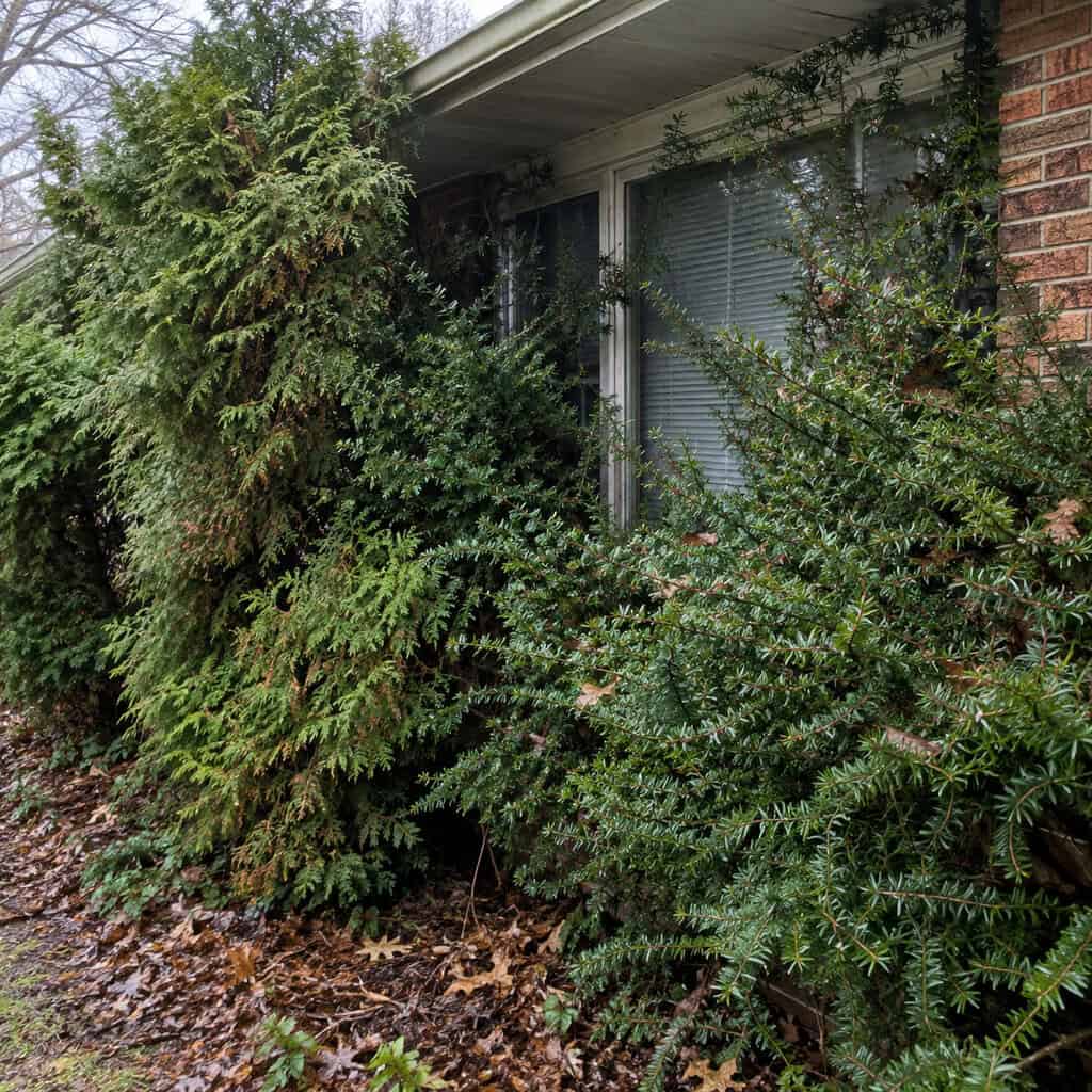 Foundation Shrubs Grown Up Past the Window Sills