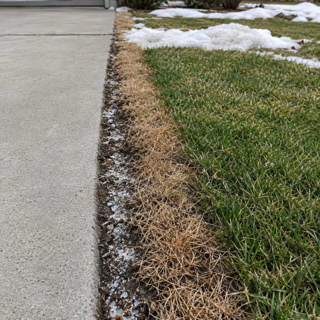 Rock Salt Thrown Along the Driveway Edge