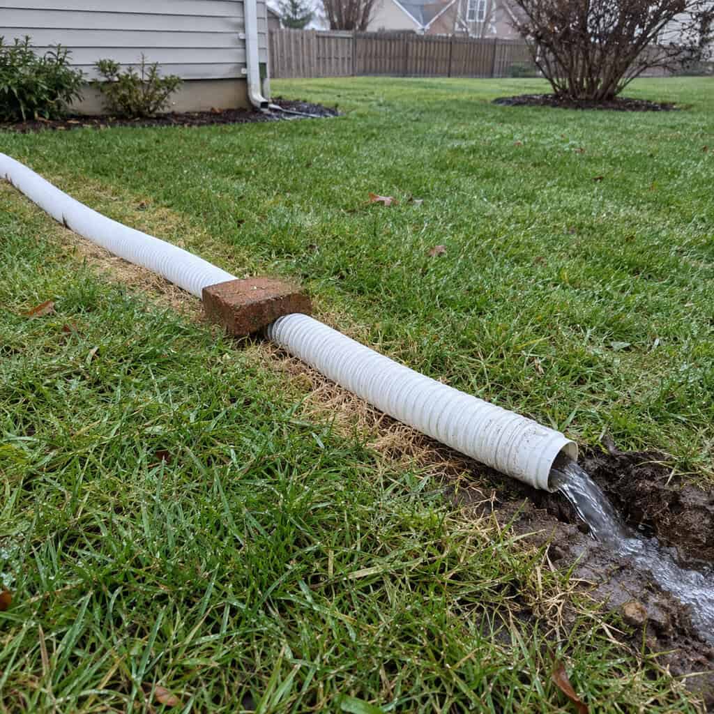 A Sump Pump Hose Snaking Across the Lawn