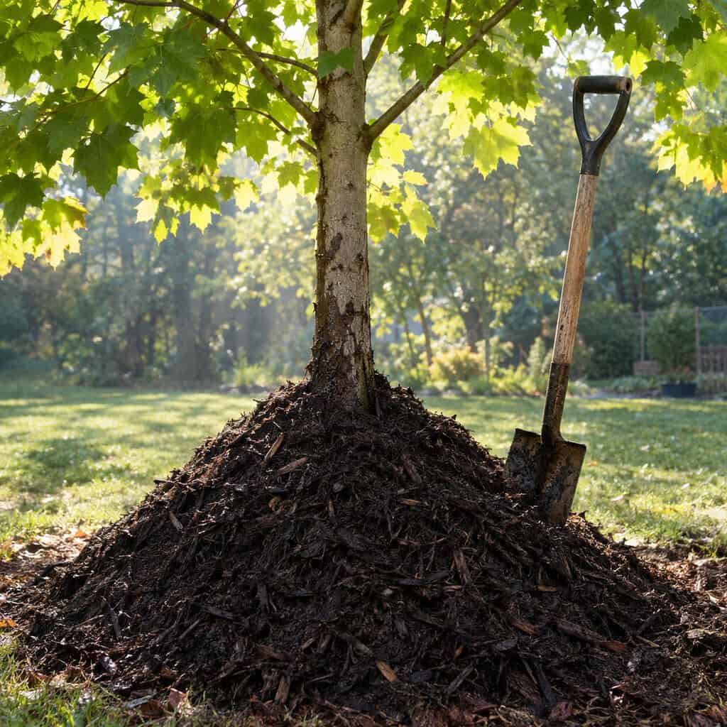 Mulch Volcanoes Piled Against Tree Trunks
