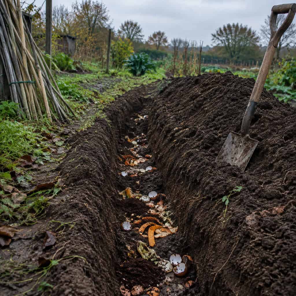 Burying Kitchen Scraps Right in the Empty Rows