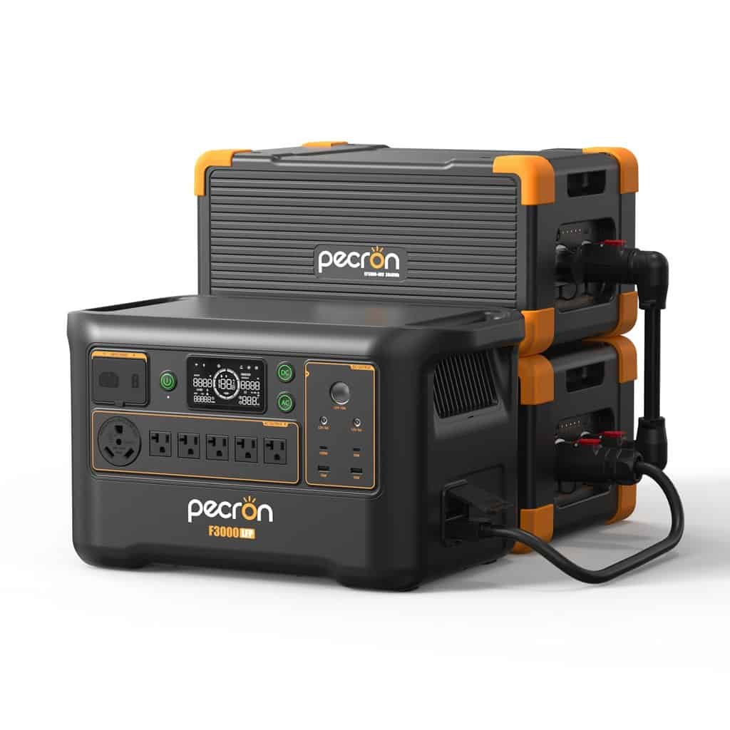 Pecron F3000LFP power station stacked with expansion batteries