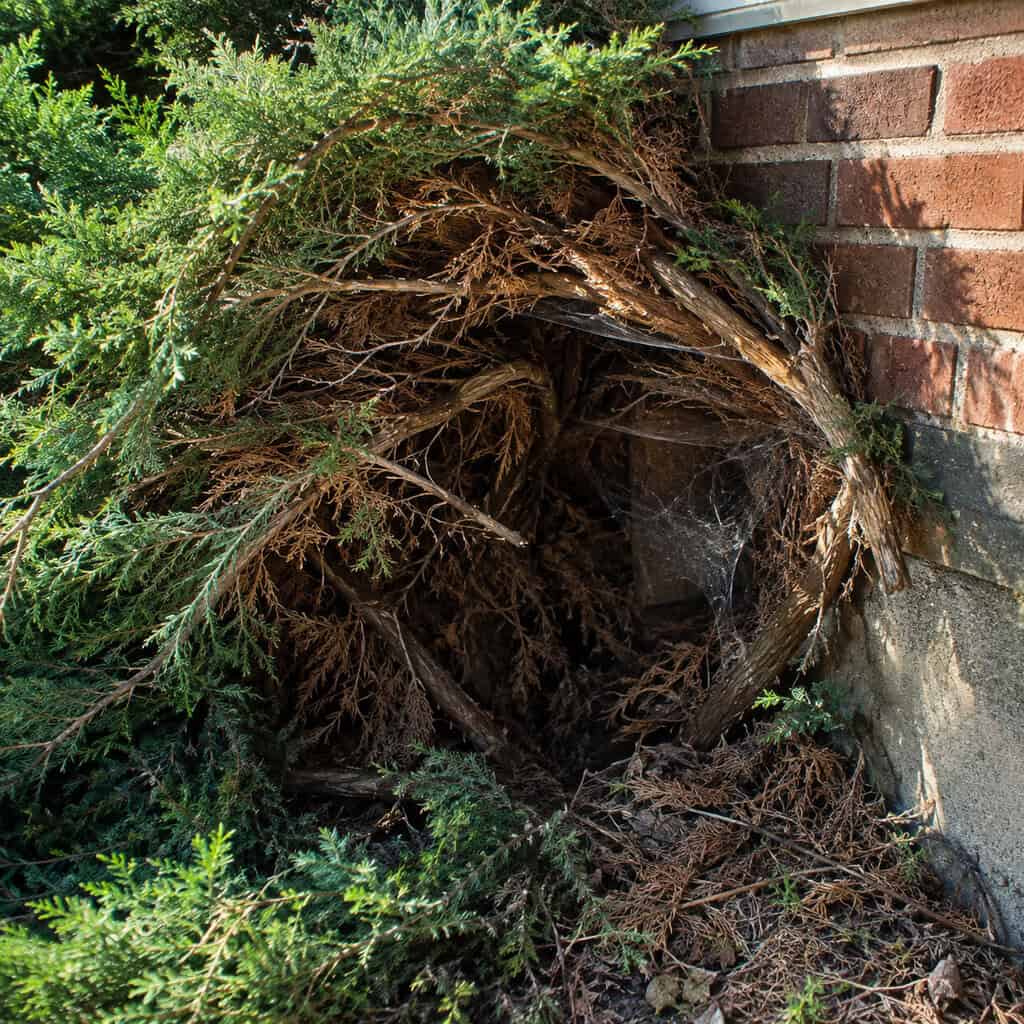 A Mass of Spreading Junipers Along the Foundation