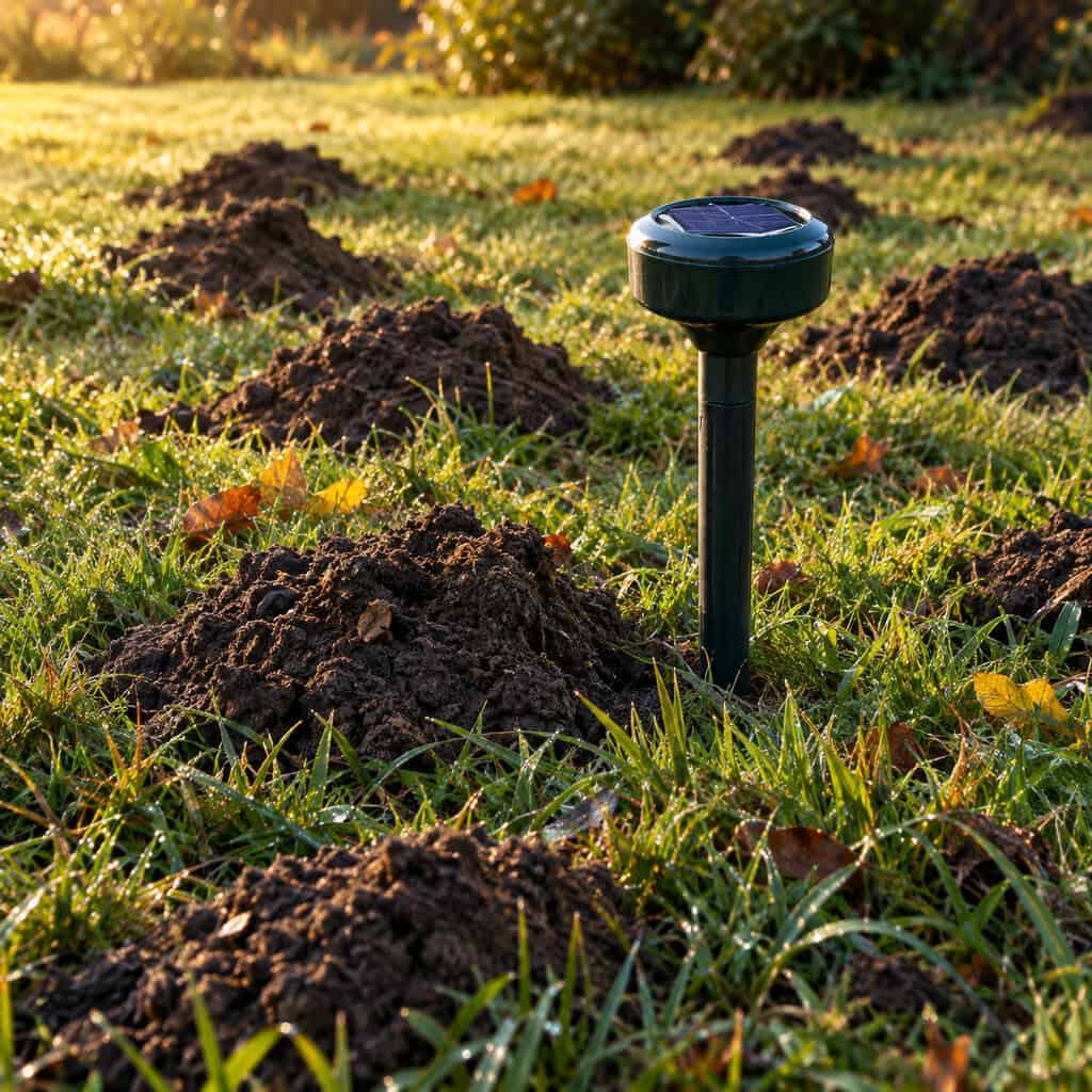 Ultrasonic Mole Stakes and Castor-Oil Granules
