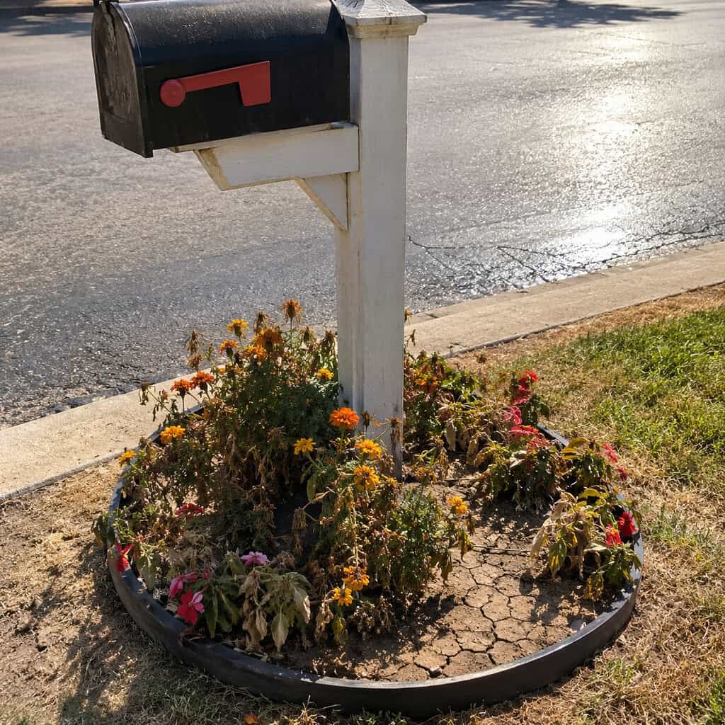 A Ring of Annuals Around the Mailbox Post