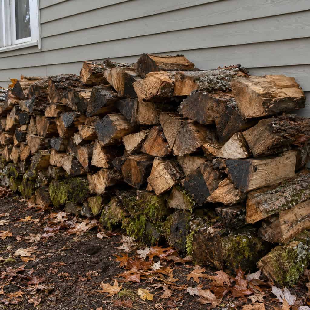 Firewood Stacked Flat Against the Siding