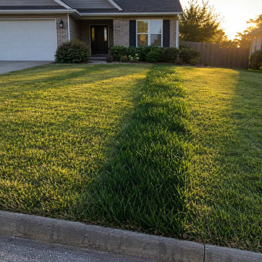 A Stripe of Brighter, Faster-Growing Grass Across the Yard
