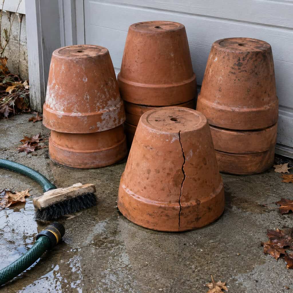 Empty, Scrub and Flip the Terracotta Pots