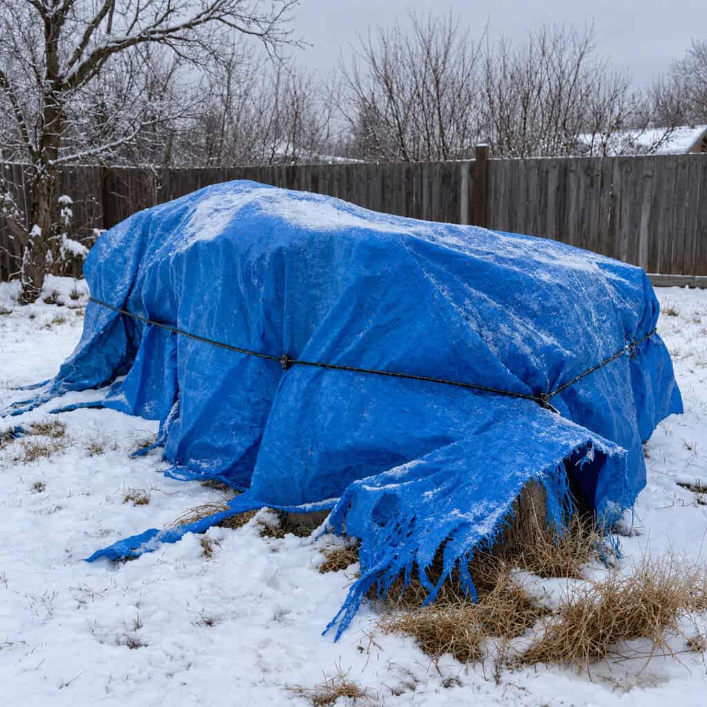The Blue Tarp Over Something in the Yard