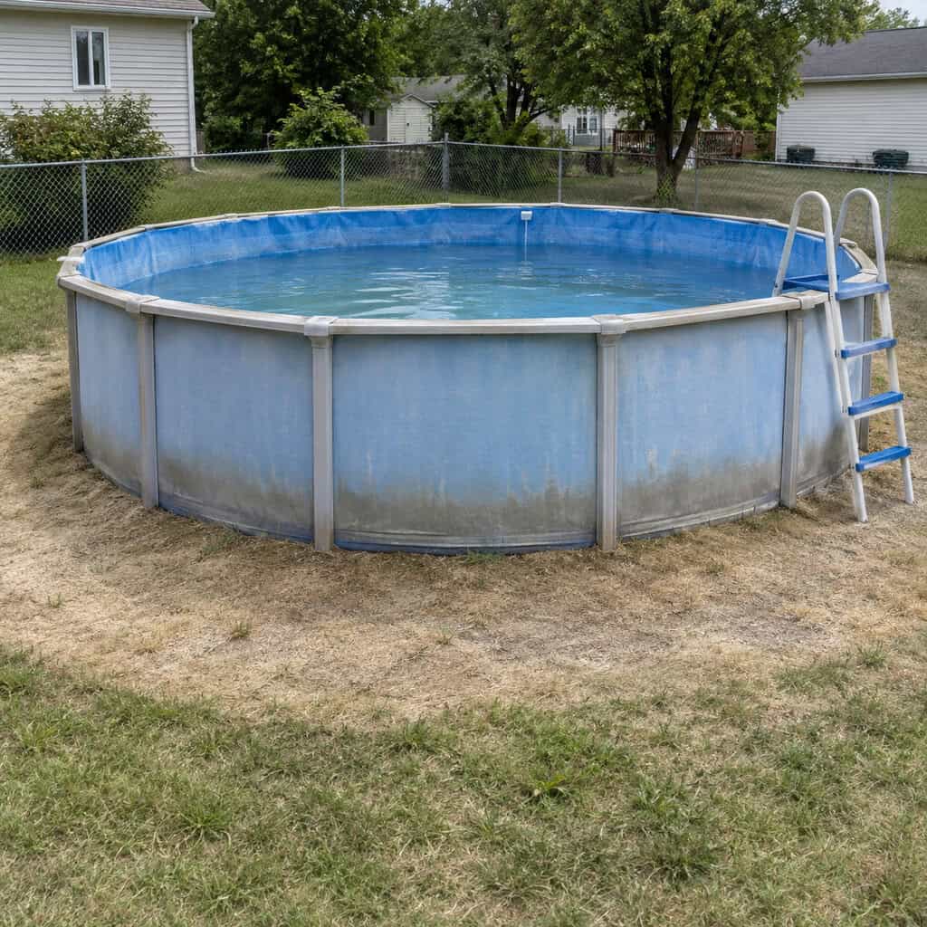 An Above-Ground Pool With a Dead Ring of Grass Around It