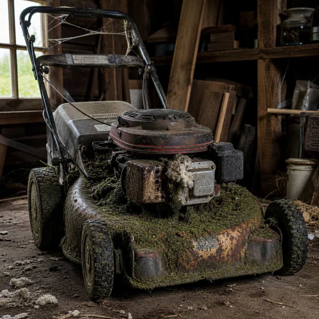 The Mower Parked Wet With a Full Tank of Gas