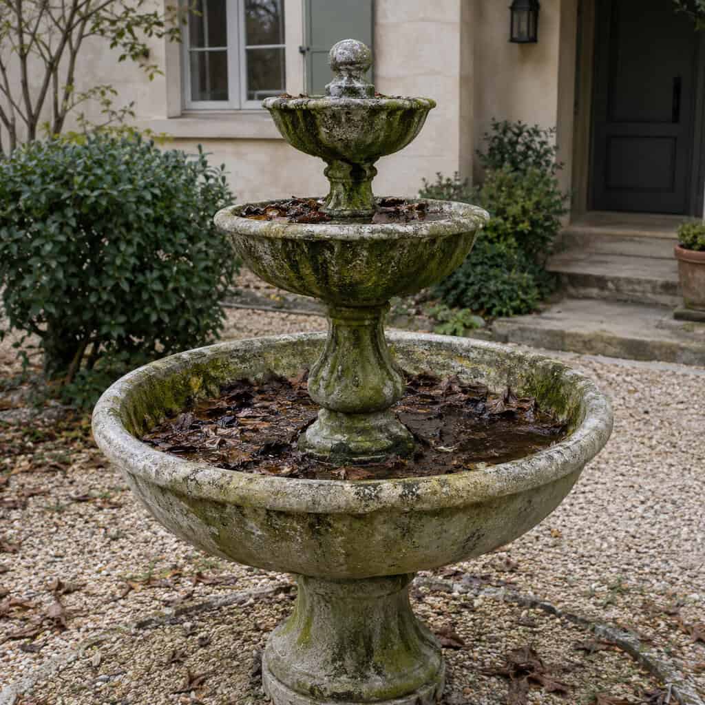 A Tiered Fountain in the Front Yard