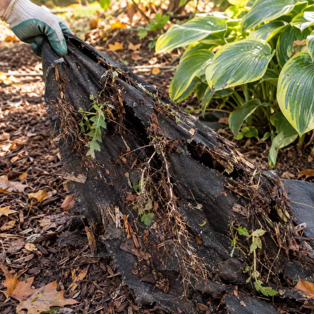 Landscape Fabric Under Fall Mulch