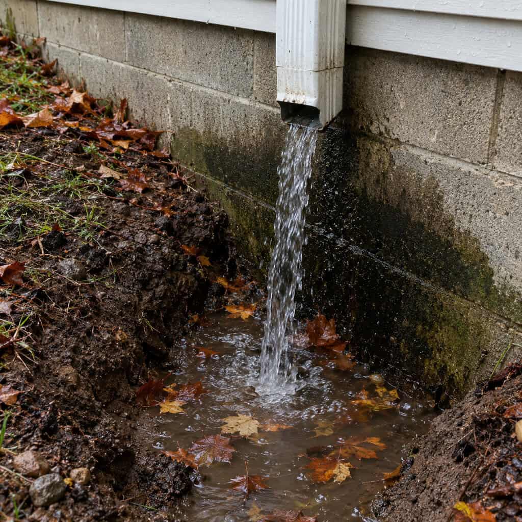 Downspouts Dumping Straight Against the Foundation