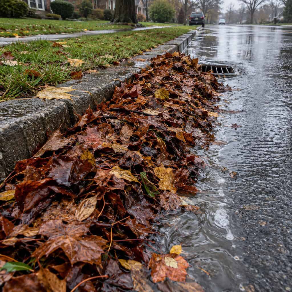 Blowing leaves into the street, the creek, or a burn pile