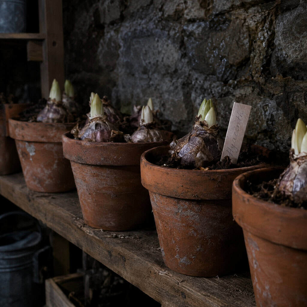 Bulbs Potted Up for Forcing in the Cellar