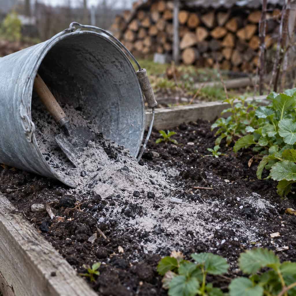 Wood Ashes From the Stove Scattered on the Garden