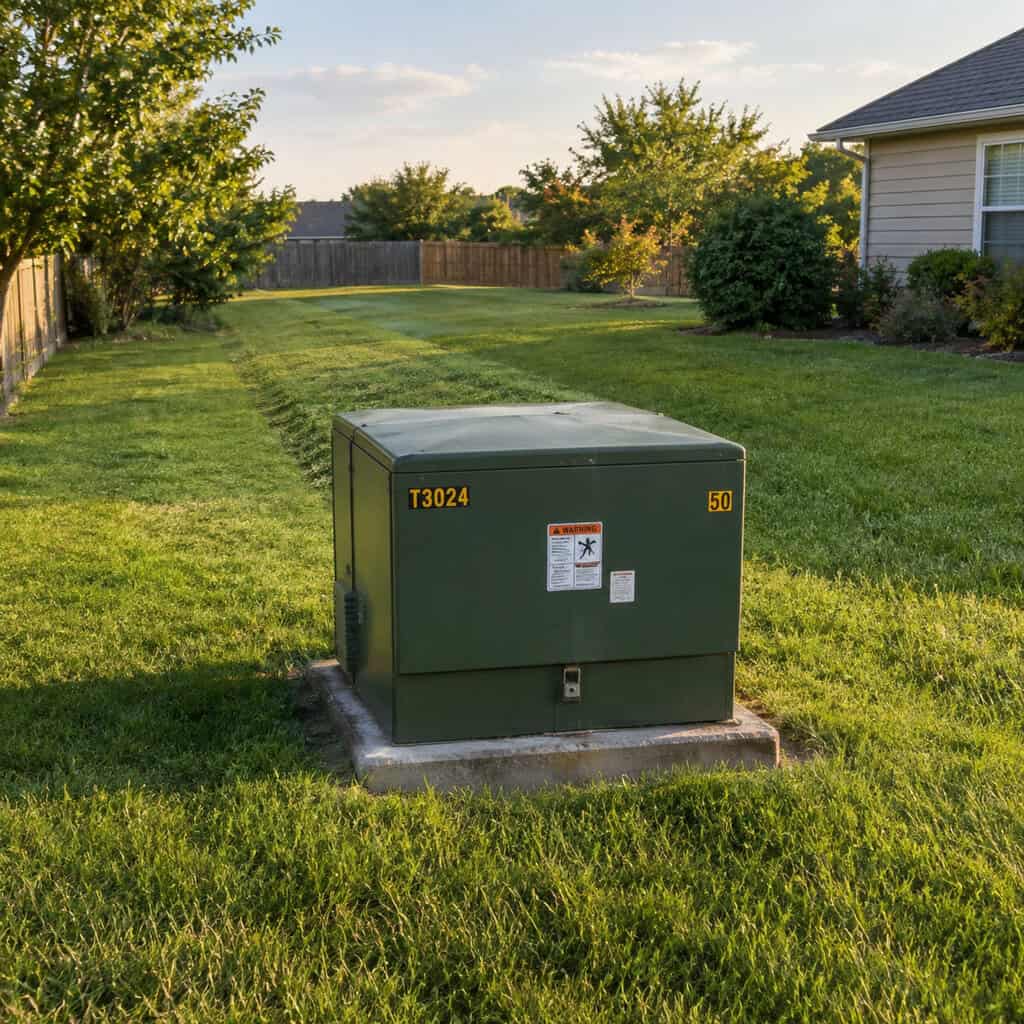 A Utility Pole, Transformer Box, or Easement Stripe in the Yard