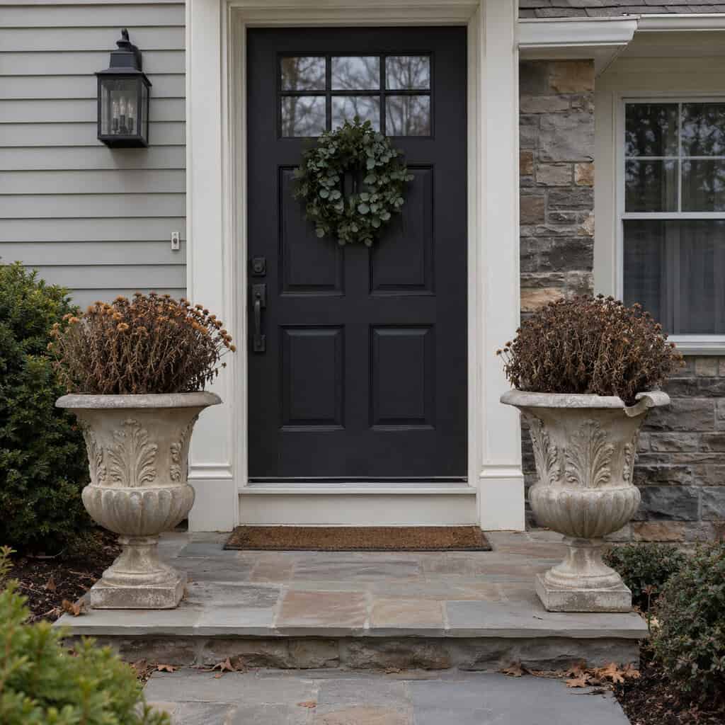 Matching Urn Planters Flanking the Front Door