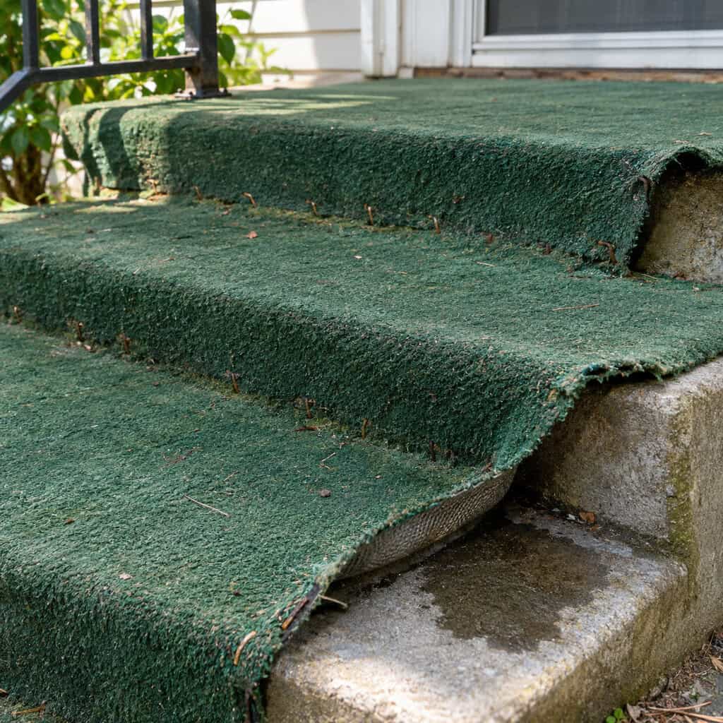 Green Indoor-Outdoor Carpet on the Porch Steps