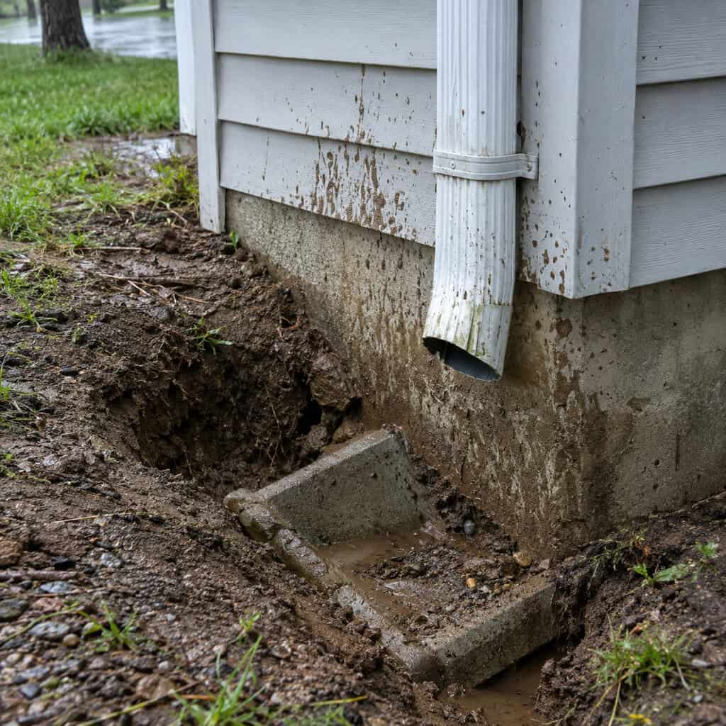 Downspouts Dumping Straight Down at the Foundation